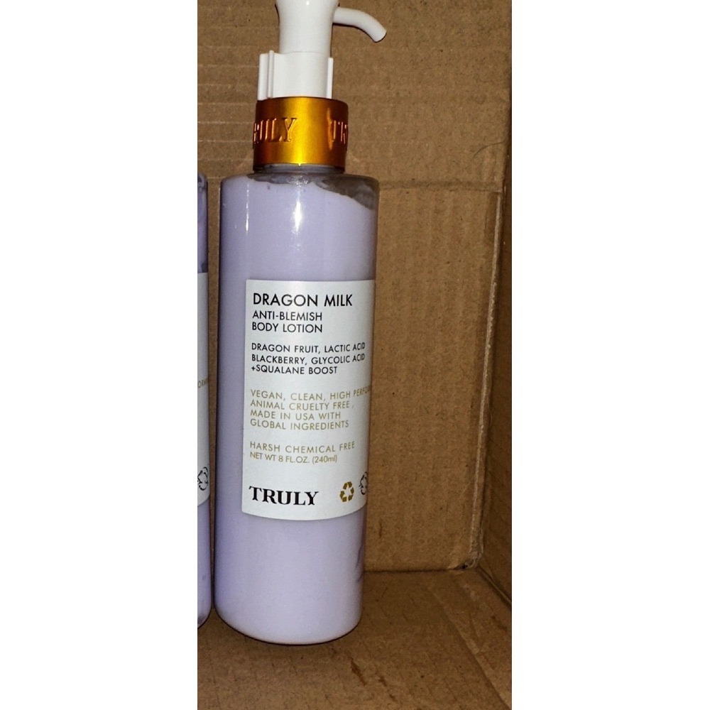 Truly Dragon Milk Anti-Blemish Body Lotion Lactic Glycolic Acid Squalane Vegan